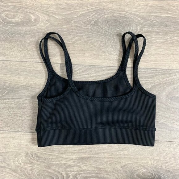 Carbon38 Sports Bra Ribbed Double Strap Black Cropped Tank Top Size Small - Picture 6 of 11